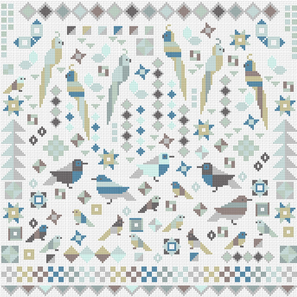 CROSS STITCH KIT 14ct AIDA Birds Birds Birds Patchwork Style 