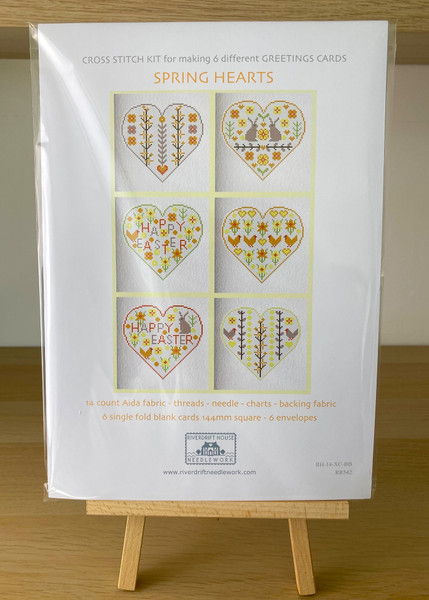 CROSS STITCH KIT (6 MEDIUM GREETINGS CARDS) Spring /Easter Hearts