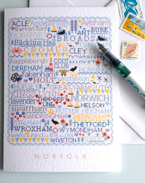 GREETINGS CARD Norfolk Sampler