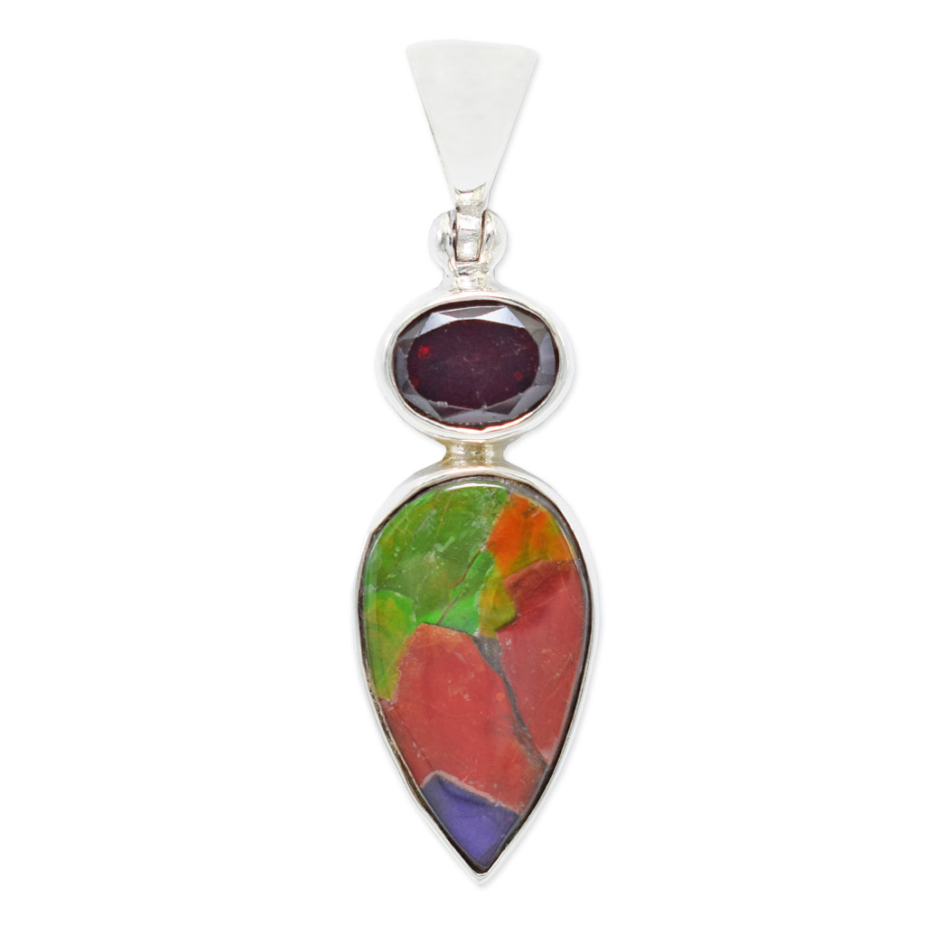 Ammolite Garnet Pendant  (SB1781)