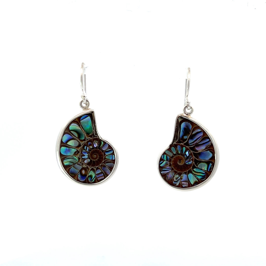 Ammonite Abalone Shell Inlay Earrings (EA1018)