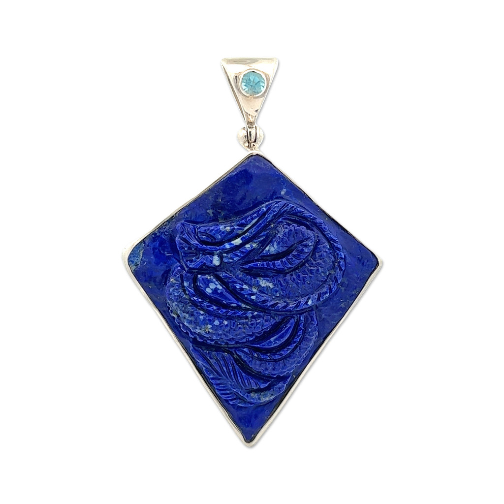 Carved Dragon Lapis Lazuli Pendant Necklace