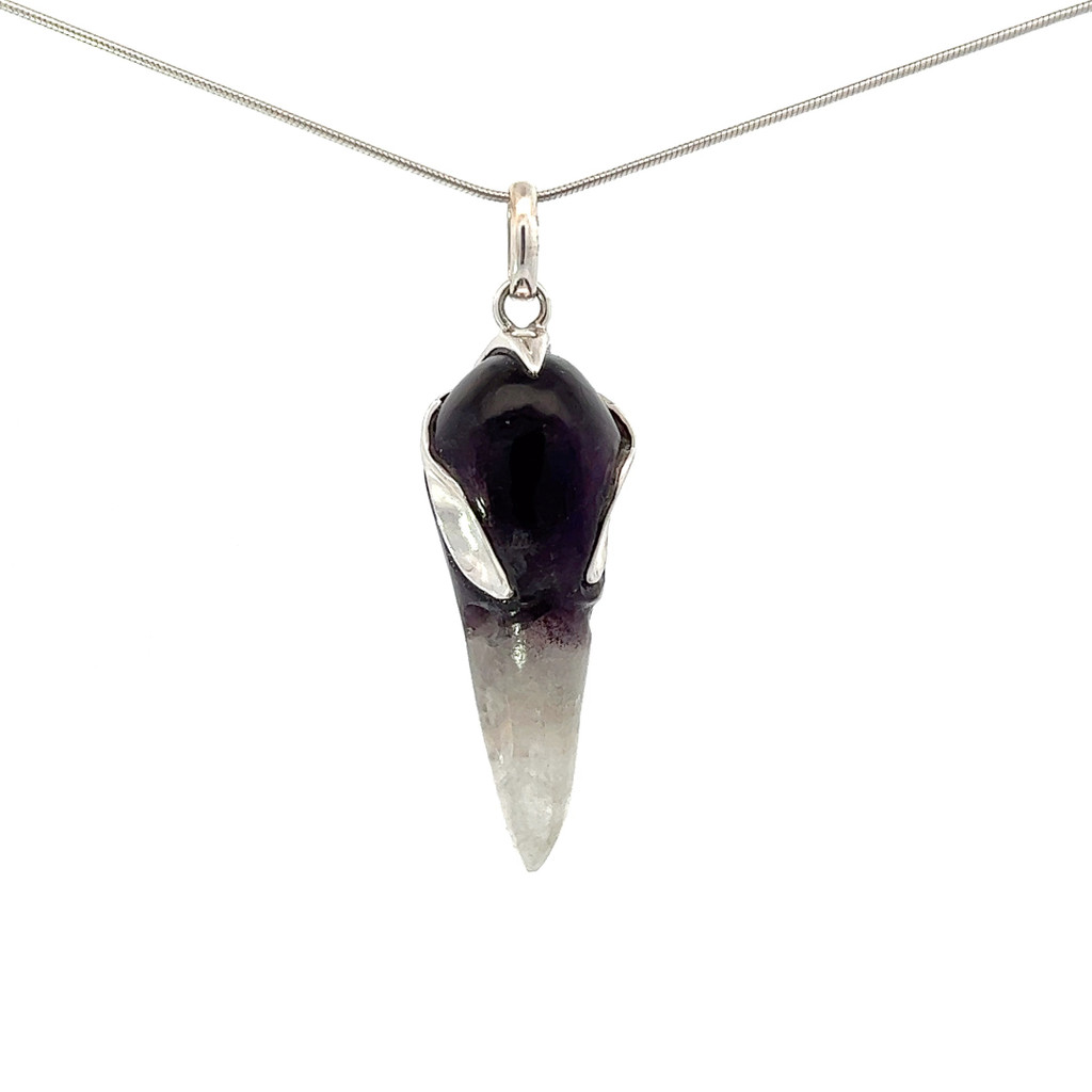 Carved Duality Amethyst Pendant Necklace