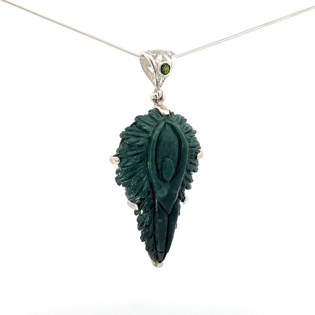 Carved Green Jasper Pendant Necklace