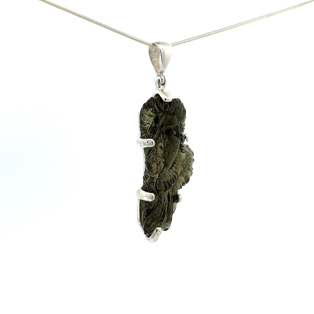 Carved Moldavite Goddess Pendant (FA2049)