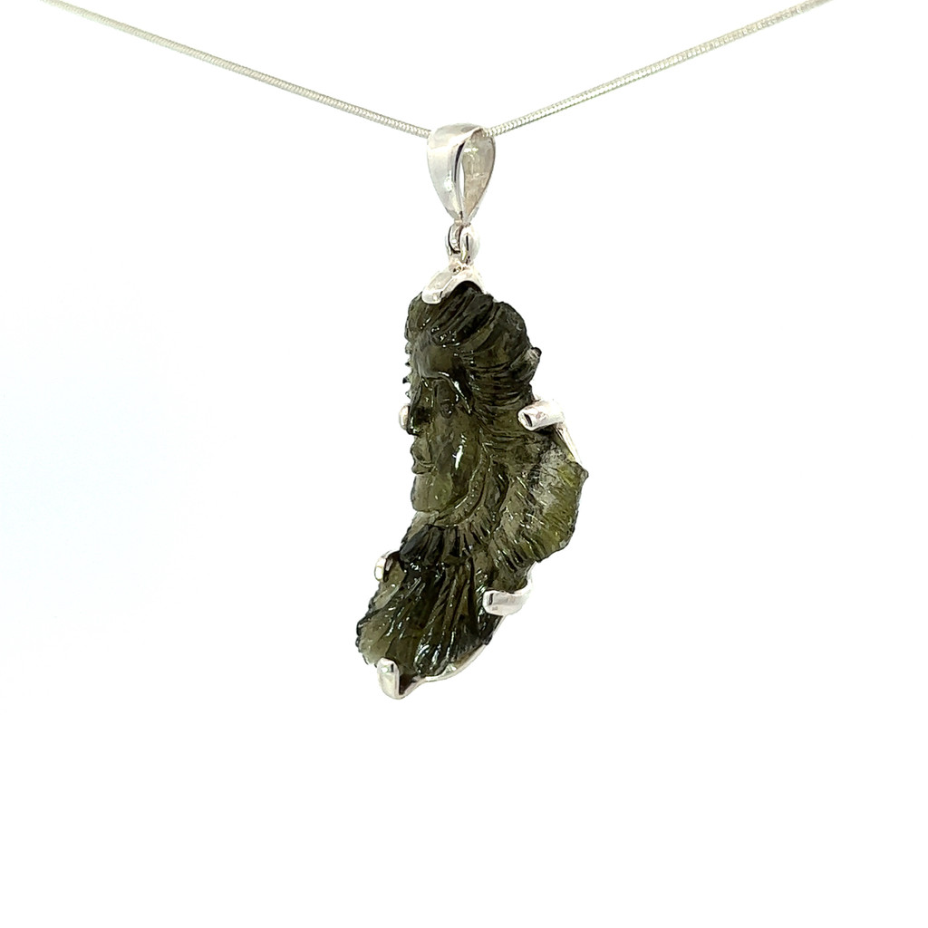 Carved Moldavite Goddess Pendant (FA2049)