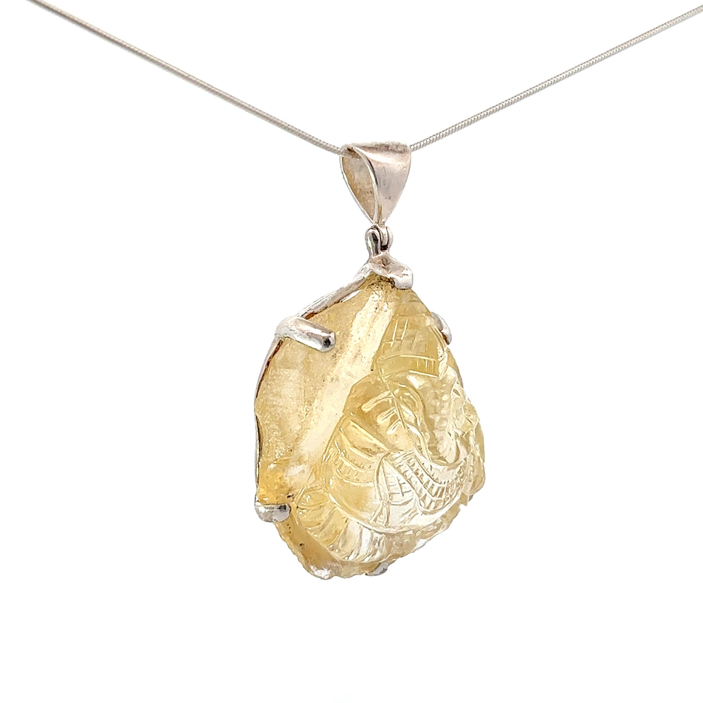 Carved Citrine Pendant Necklace (SB2826)