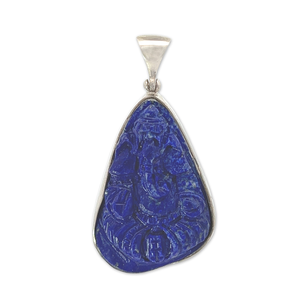 Craved Lapis Lazuli Pendant Necklace