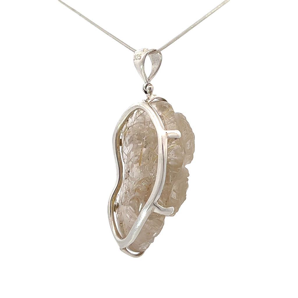 Carved Rutilated Quartz Crystal Pendant