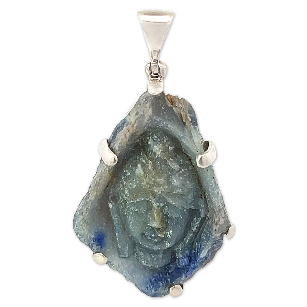 Carved Natural Sapphire Pendant Necklace