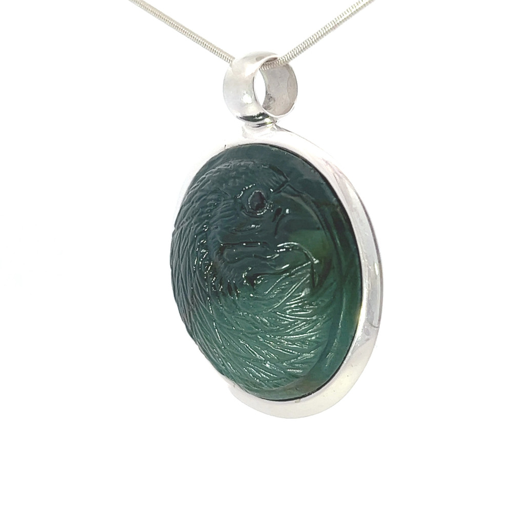 Carved Green Jasper Pendant Necklace