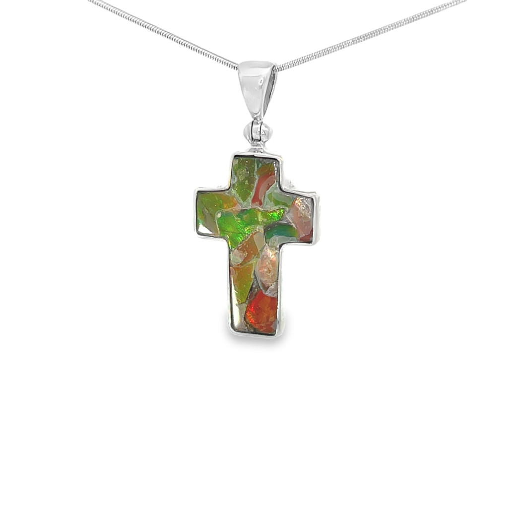 Ammolite Cross Pendant Necklace (SB2455)