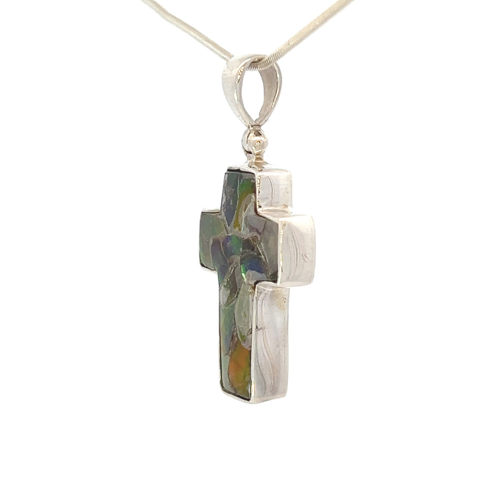 Ammolite Cross Pendant Necklace (SB2455)