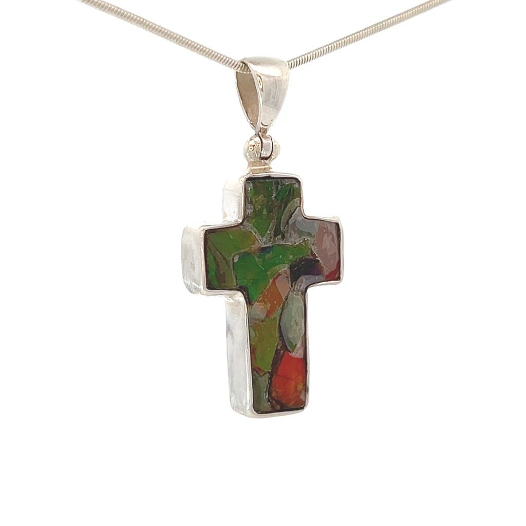 Ammolite Cross Pendant Necklace (SB2455)