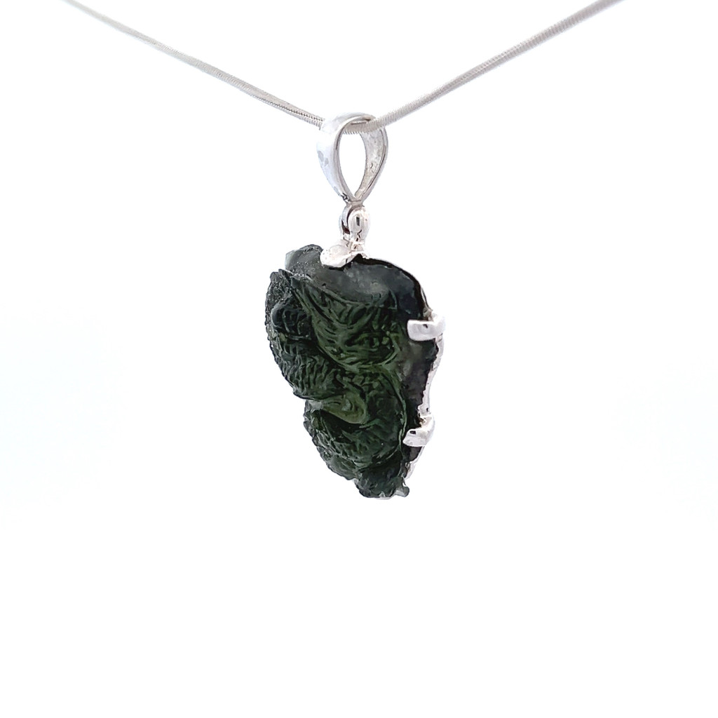 Carved Moldavite Dragon Pendant (SB2282)