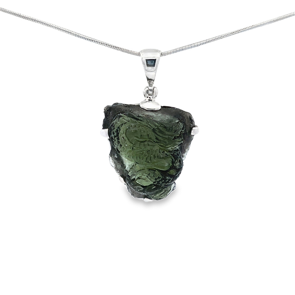 Carved Moldavite Dragon Pendant (SB2282)