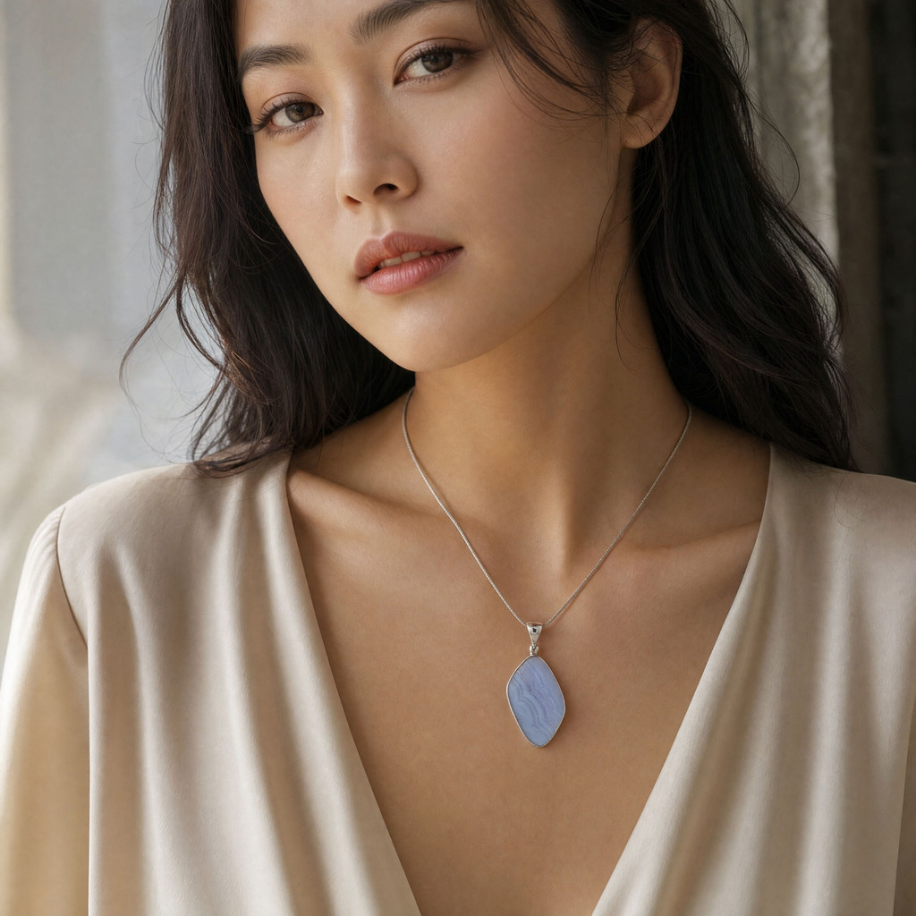 Blue Lace Agate Pendant Necklace (AE1220)