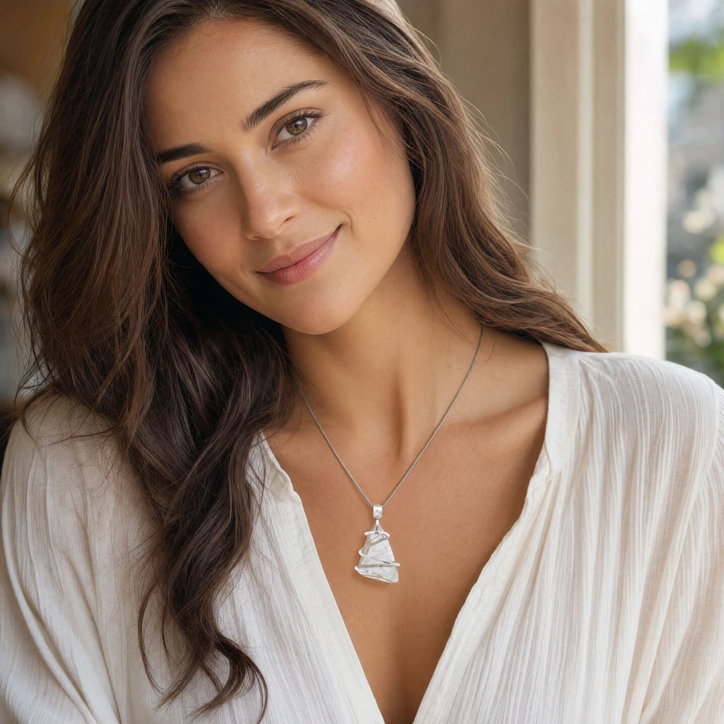 Rutilated Quartz Pendant Necklace (SE1793)