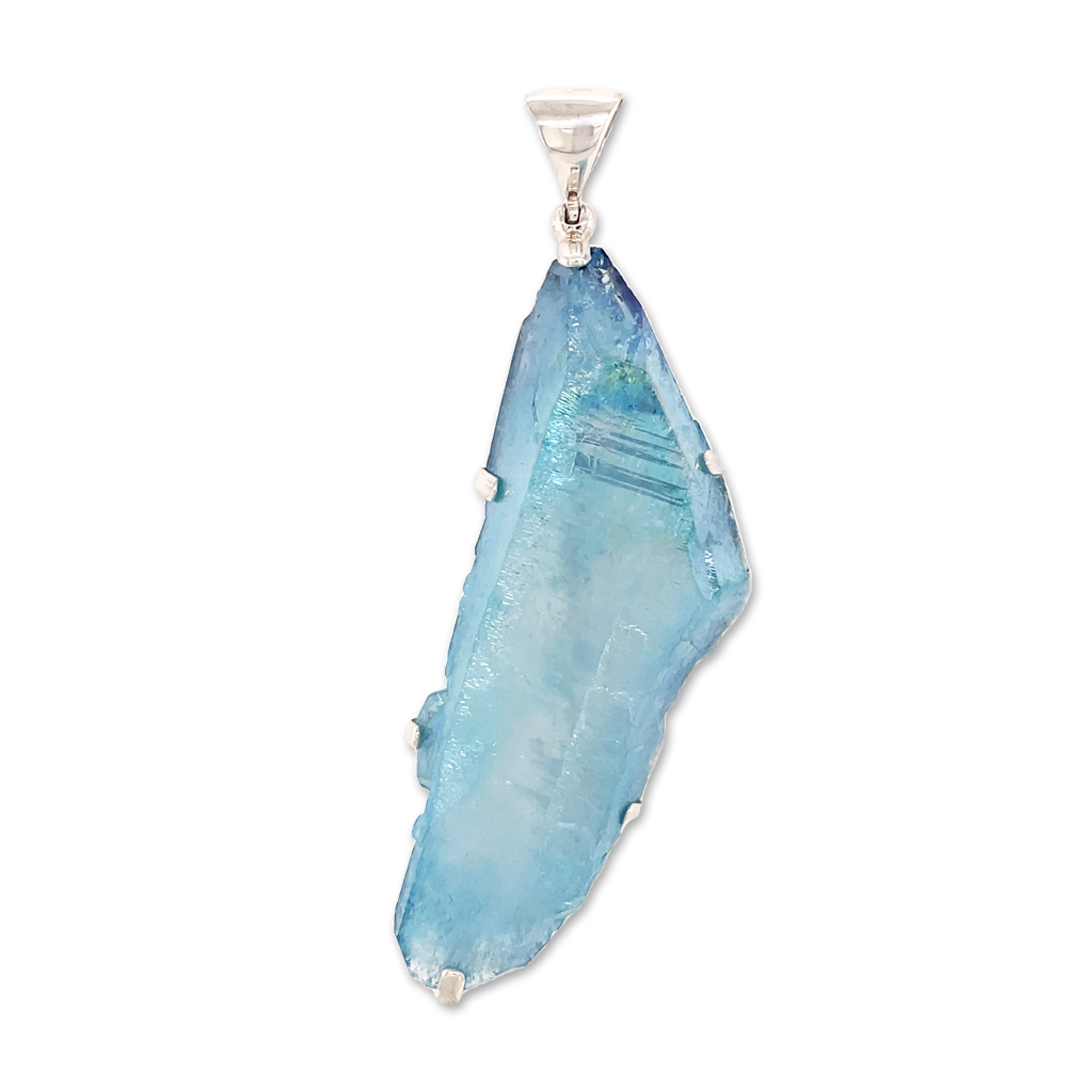 Aqua Aura Quartz Rock Crystal Point Necklace - Bright Silver – Designs by  Nature Gems