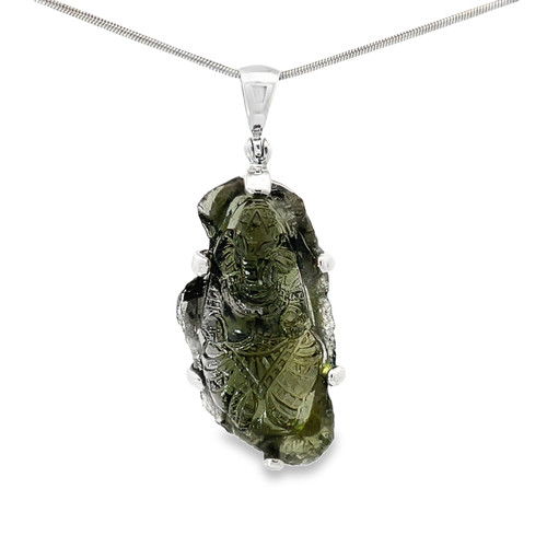Carved Moldavite Ganesh Pendant (SB1884)