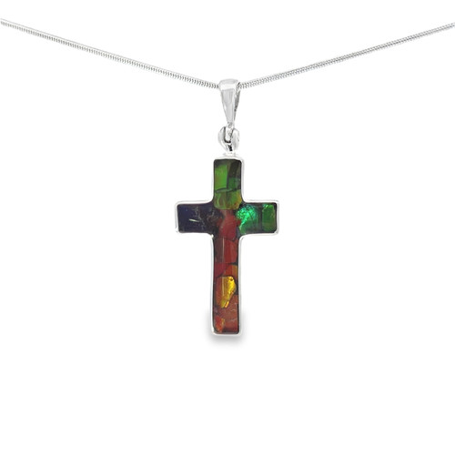 Ammolite Cross Pendant Necklace (SB2455)