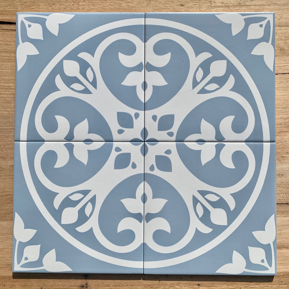 Floral Wall and Floor Tile in Light Blue Tiles4less