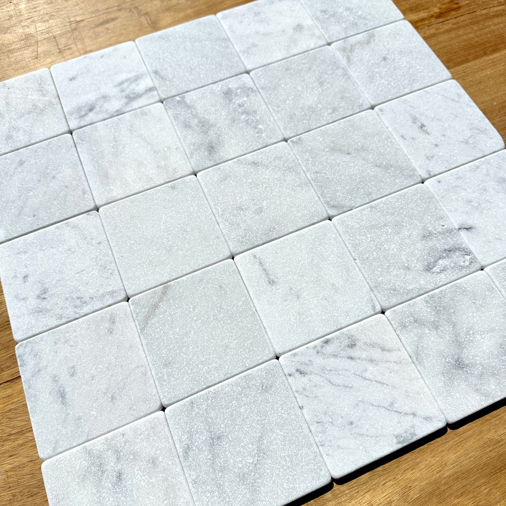 Carrara tumbled marble square 100mm 100x100mm tile zellige