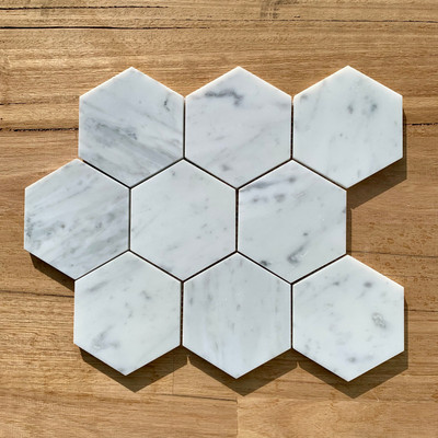 Carrara Marble 100mm Hexagon Mosaic