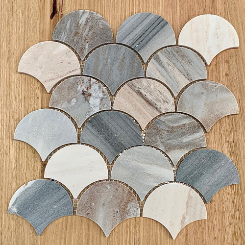 Blue Sandstone Fish Scale Mosaic Tile