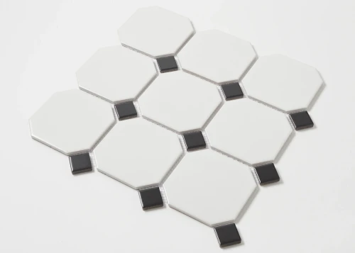 Black and White Octagon and Dot Mosaic 96mm - Tiles4less