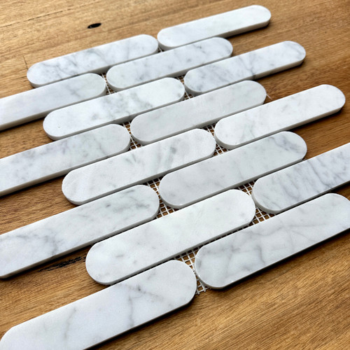 Carrara Marble Oblong Mosaic Tile 150x35mm