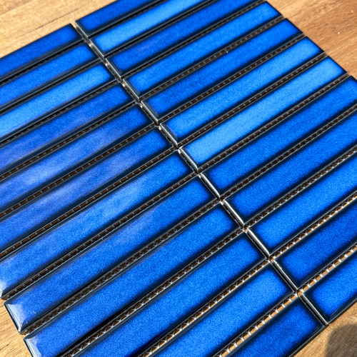 Cobalt Blue Gloss 22x145mm Kit Kat Mosaic Tile - Tiles4less