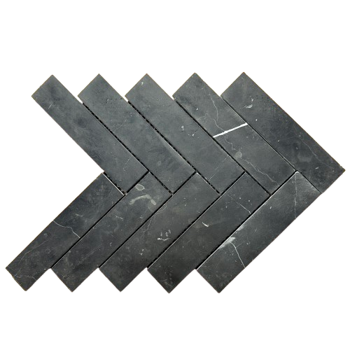 Nero Marquina Herringbone Mosaic Tile 150x35mm