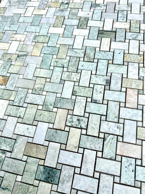 Ming Green Marble Basketweave Mosaic Tile