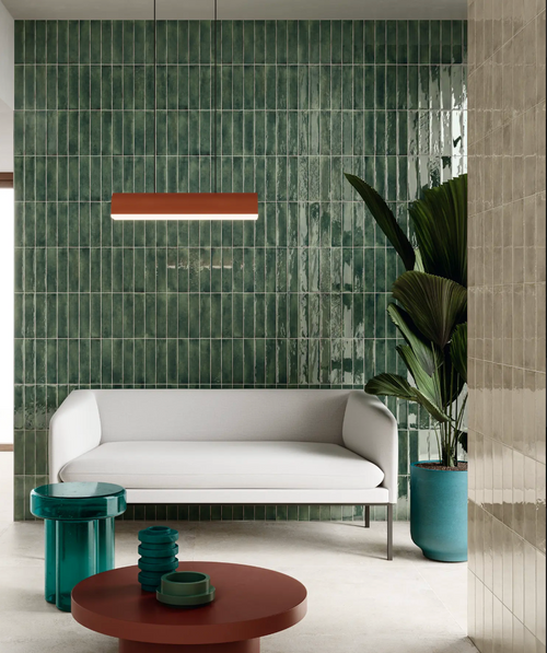 Sample of  Cosmos Green Gloss Subway Wall Tile 250x60mm