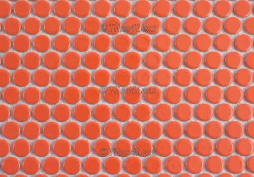 Orange Gloss Porcelain Penny Round Mosaic Tile 19mm