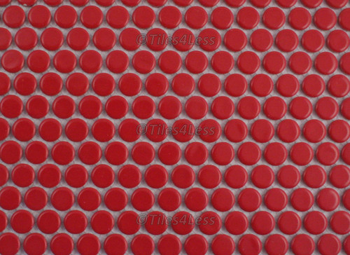 Red Gloss Porcelain Penny Round Mosaic Tile - Tiles4less
