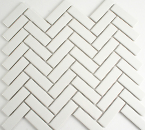 Gloss White Herringbone Mosaic