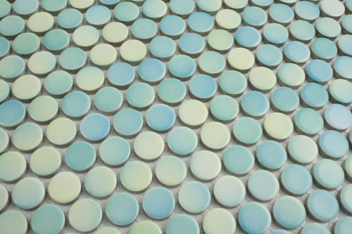 Mixed Colour Aqua Gloss Penny Round Mosaic Tiles - 10 Sheets