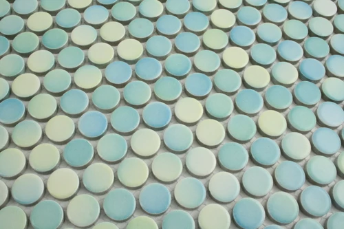 Mixed Aqua Gloss Penny Round Tile 19mm - Tiles4less