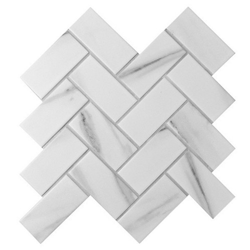 Carrara Porcelain Herringbone Mosaic 95x45mm