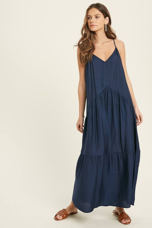 Navy Tiered Strappy Maxi Dress - Charm 