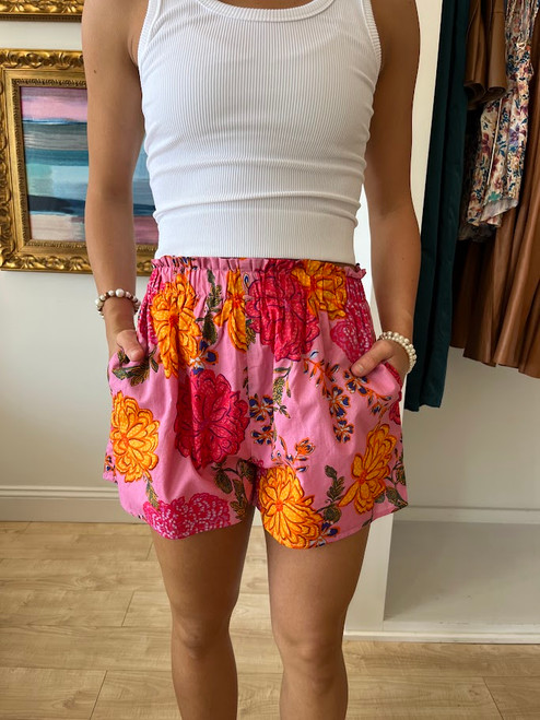 Floral Poplin Short with Elastic Waist