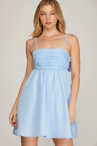 Baby Blue Pleated Cut Dress w/Back Tie