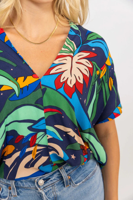 Navy Midnight Stars Island V-Neck Top