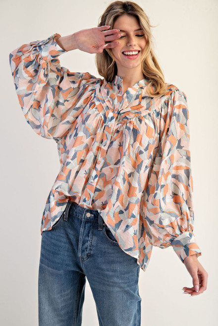Peach blush Printed Long Sleeve Blouse