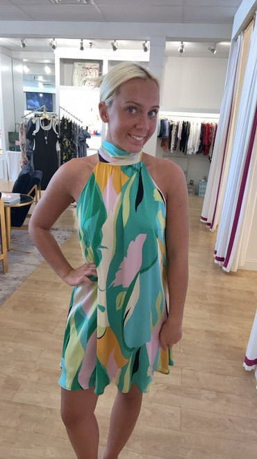 Chiffon Printed Halter Dress/Green
