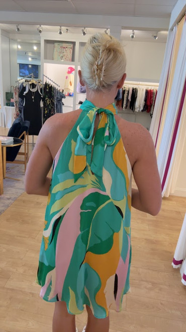 Chiffon Printed Halter Dress/Green