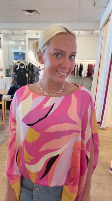 Chiffon Print Caftan Blouse/Pink