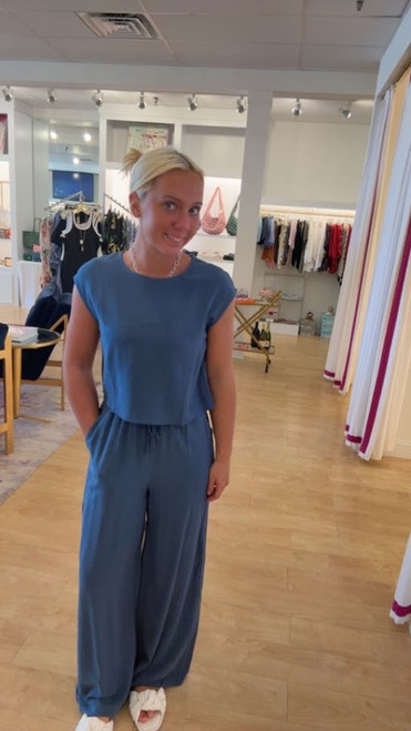 Sugar Indigo Linen Elastic Waist Pants